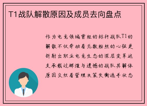 T1战队解散原因及成员去向盘点