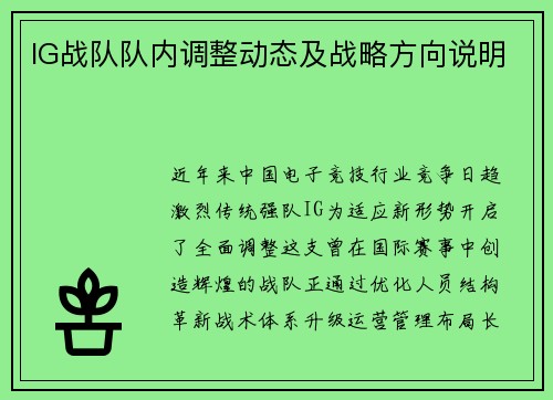 IG战队队内调整动态及战略方向说明